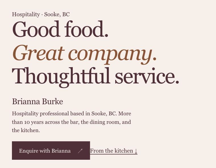 A typography detail from Brianna Burke’s hospitality portfolio